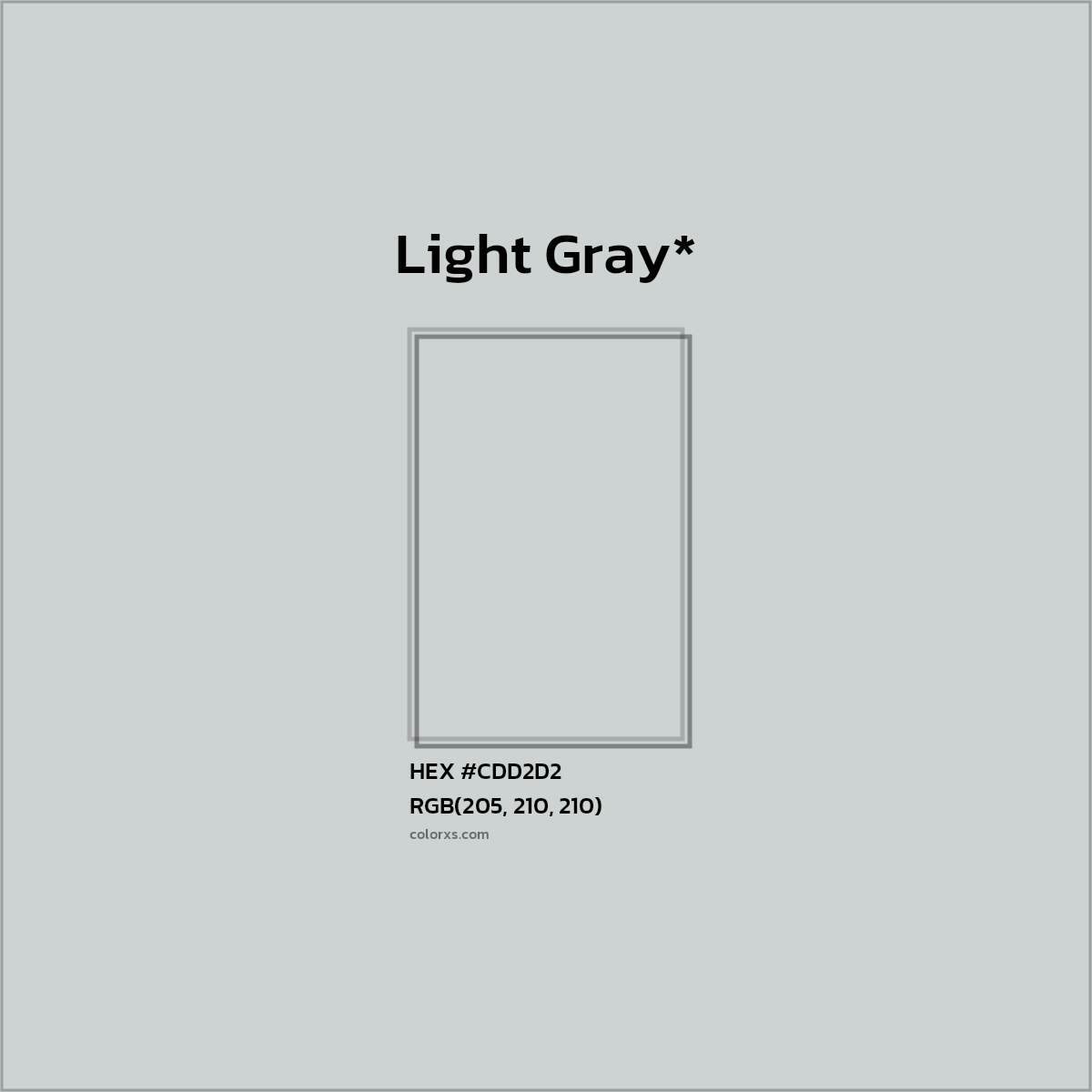 #CDD2D2 hex color. RGB, RYB, CMYK, HSL, HSV codes and color conversions. Matching color names, palettes, paints.