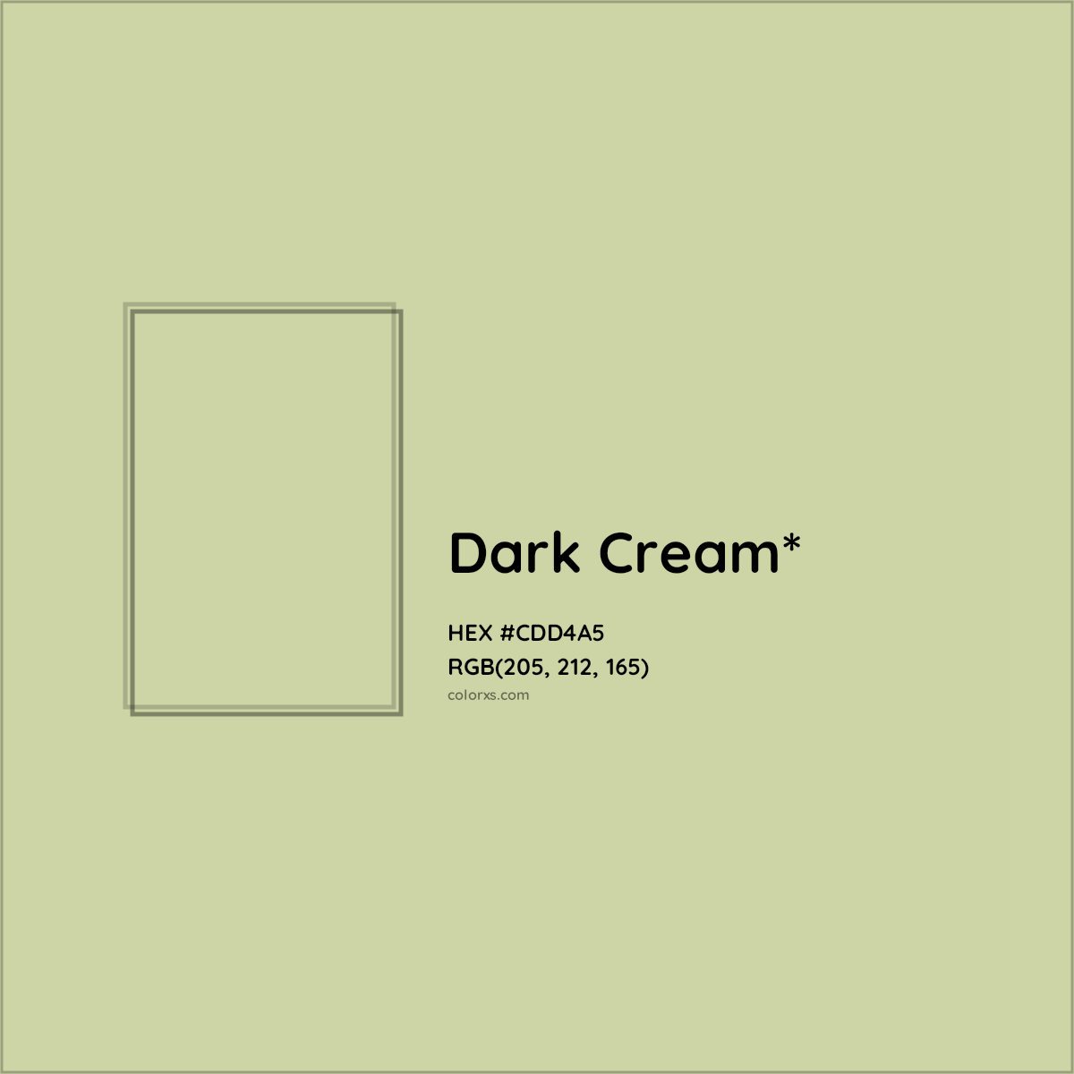 #CDD4A5 hex color. RGB, RYB, CMYK, HSL, HSV codes and color conversions. Matching color names, palettes, paints.