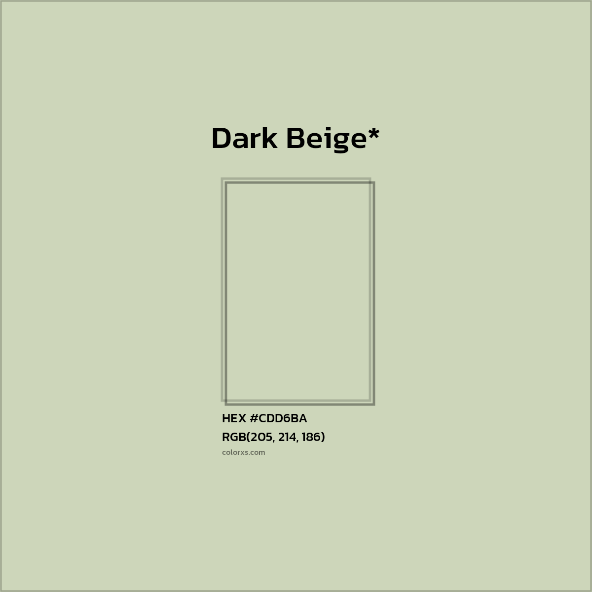 #CDD6BA hex color. RGB, RYB, CMYK, HSL, HSV codes and color conversions. Matching color names, palettes, paints.