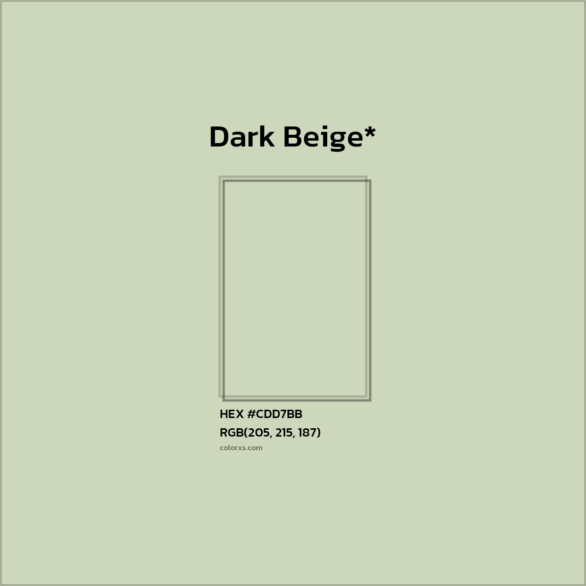 #CDD7BB hex color. RGB, RYB, CMYK, HSL, HSV codes and color conversions. Matching color names, palettes, paints.