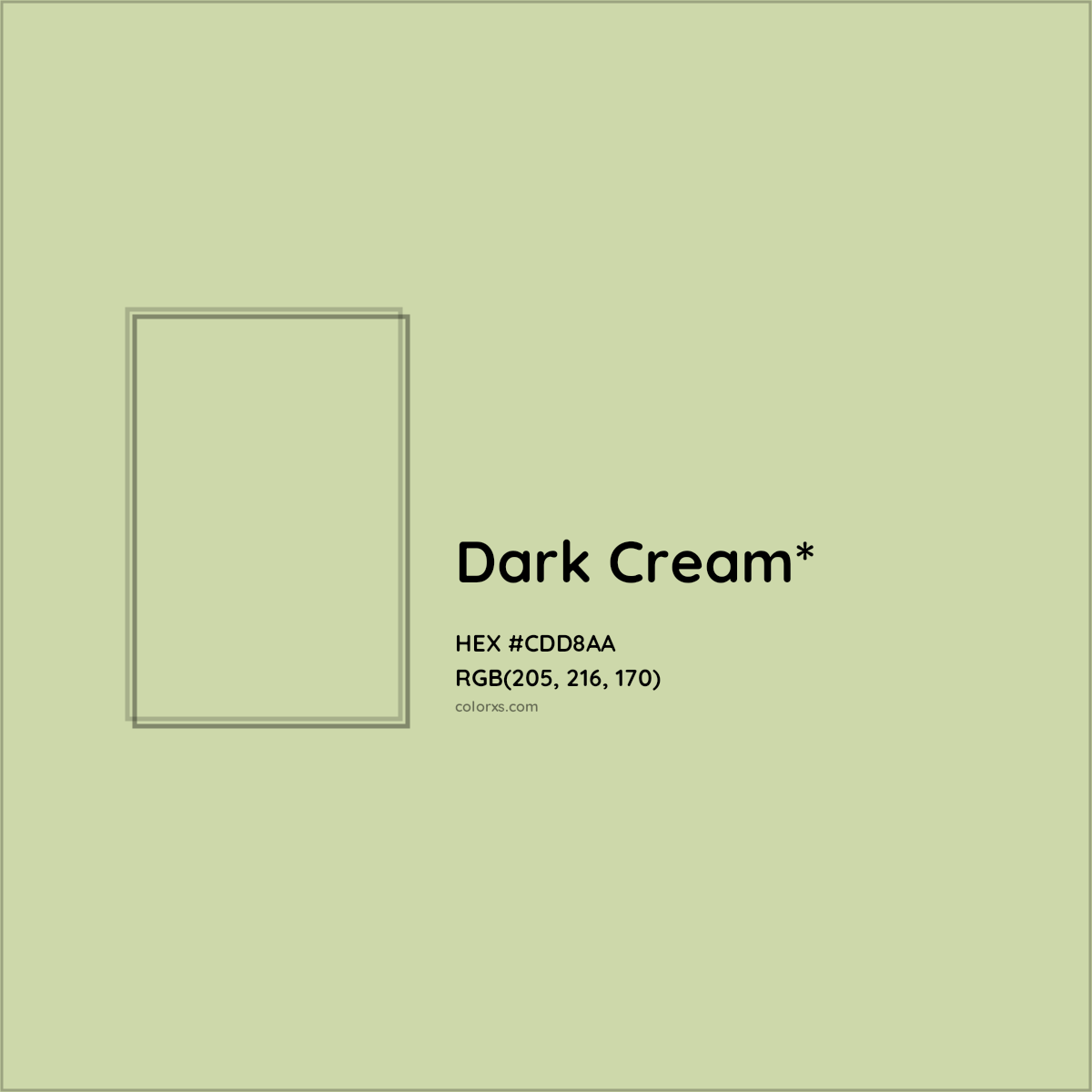 #CDD8AA hex color. RGB, RYB, CMYK, HSL, HSV codes and color conversions. Matching color names, palettes, paints.
