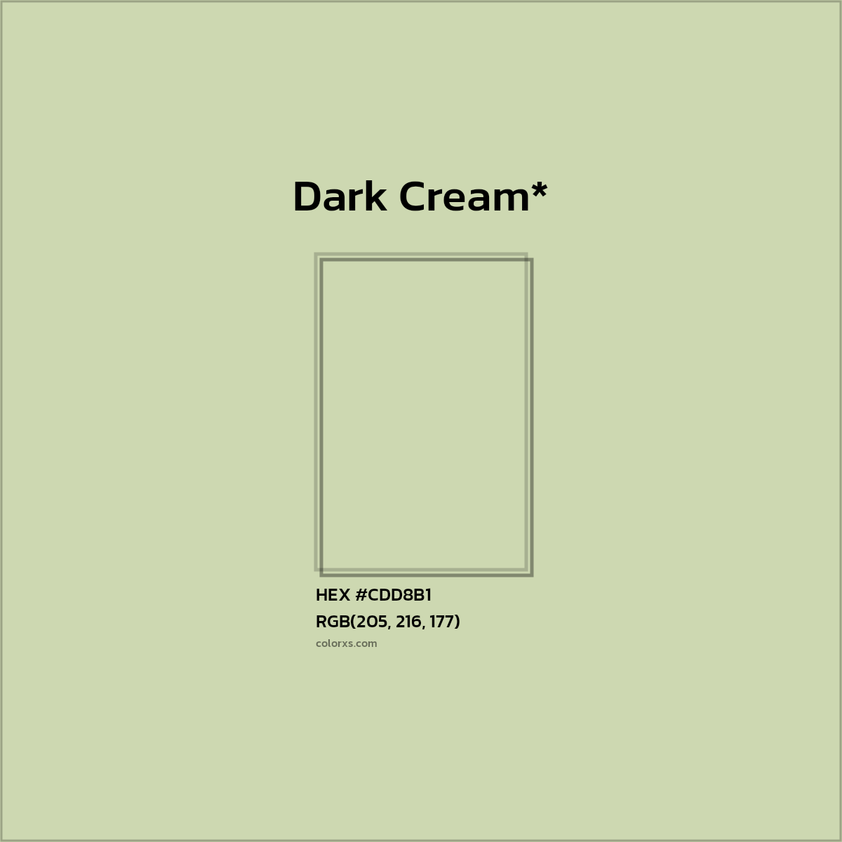 #CDD8B1 hex color. RGB, RYB, CMYK, HSL, HSV codes and color conversions. Matching color names, palettes, paints.