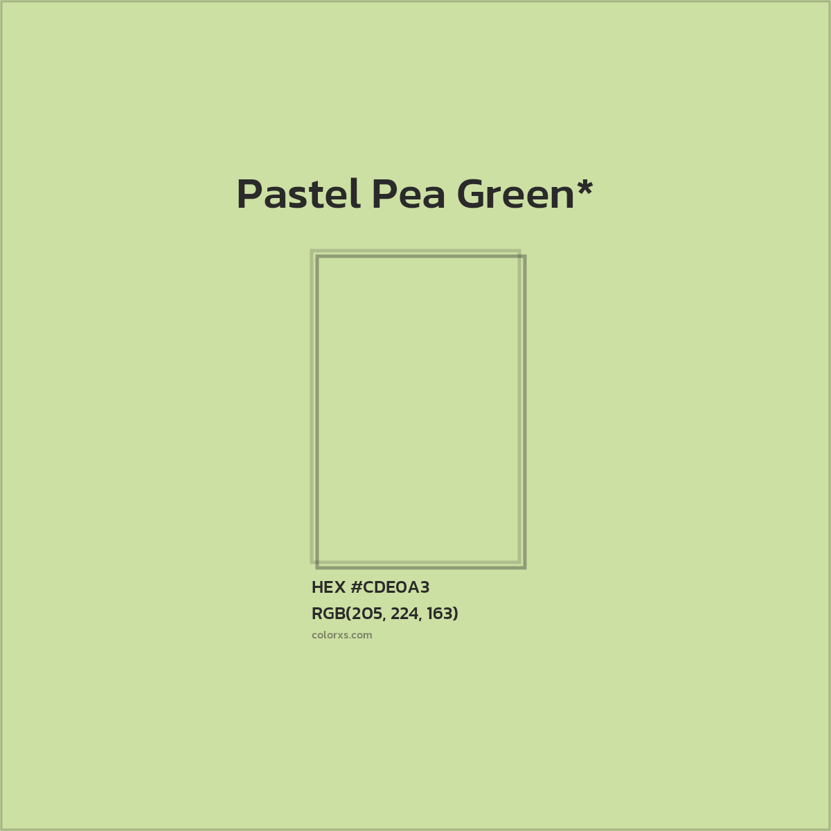 #CDE0A3 hex color. RGB, RYB, CMYK, HSL, HSV codes and color conversions. Matching color names, palettes, paints.