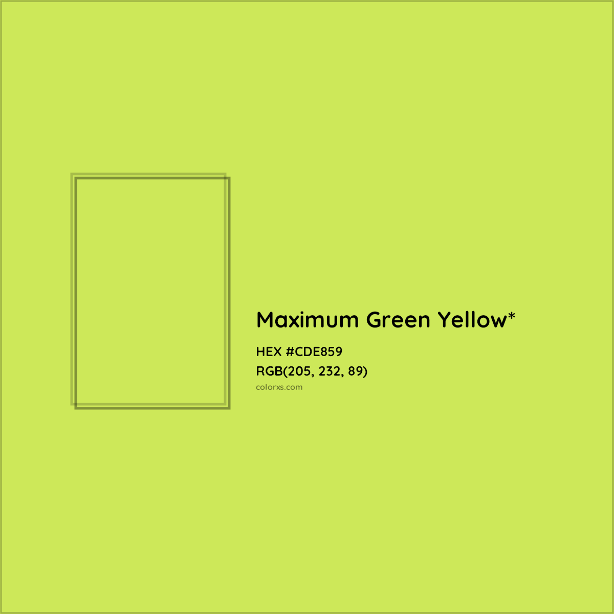 #CDE859 hex color. RGB, RYB, CMYK, HSL, HSV codes and color conversions. Matching color names, palettes, paints.