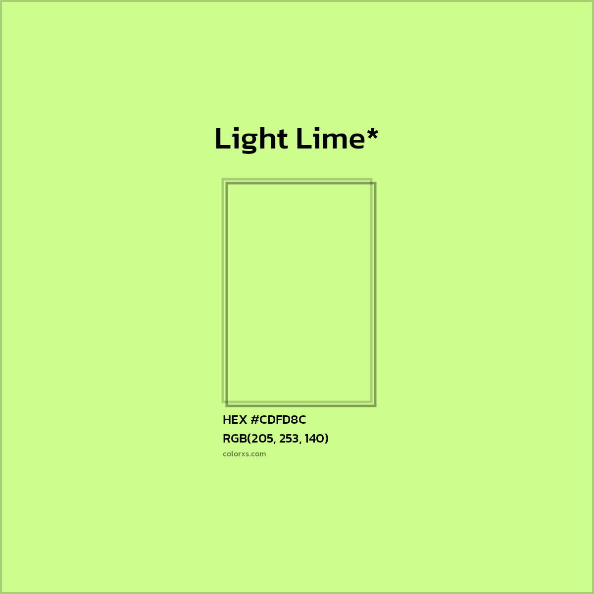 #CDFD8C hex color. RGB, RYB, CMYK, HSL, HSV codes and color conversions. Matching color names, palettes, paints.
