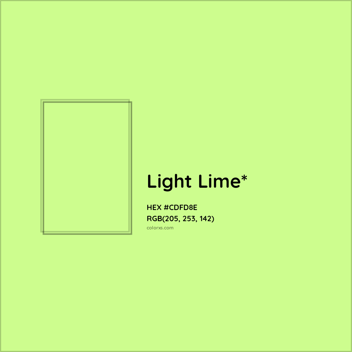 #CDFD8E hex color. RGB, RYB, CMYK, HSL, HSV codes and color conversions. Matching color names, palettes, paints.