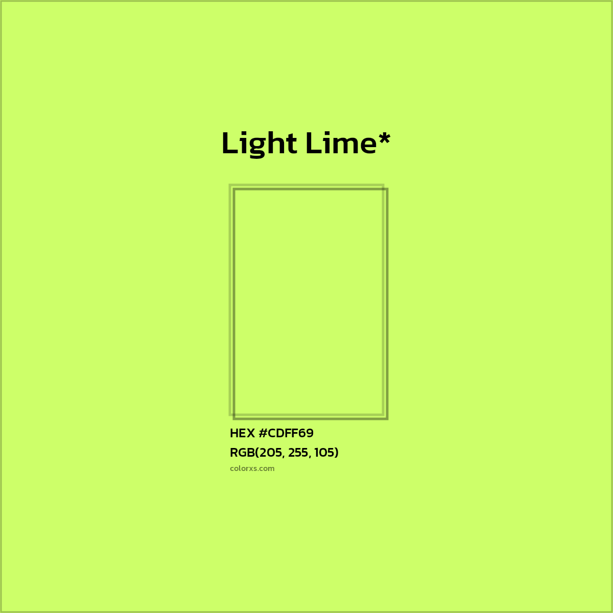 #CDFF69 hex color. RGB, RYB, CMYK, HSL, HSV codes and color conversions. Matching color names, palettes, paints.