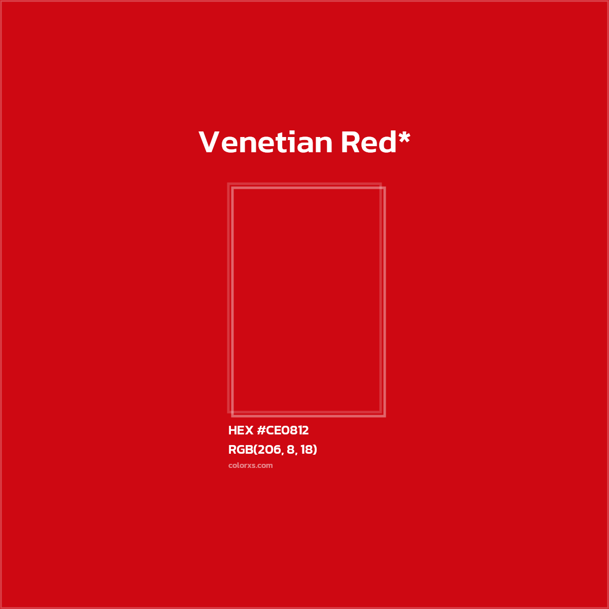#CE0812 hex color. RGB, RYB, CMYK, HSL, HSV codes and color conversions. Matching color names, palettes, paints.