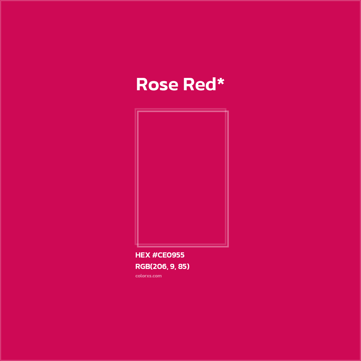 #CE0955 hex color. RGB, RYB, CMYK, HSL, HSV codes and color conversions. Matching color names, palettes, paints.