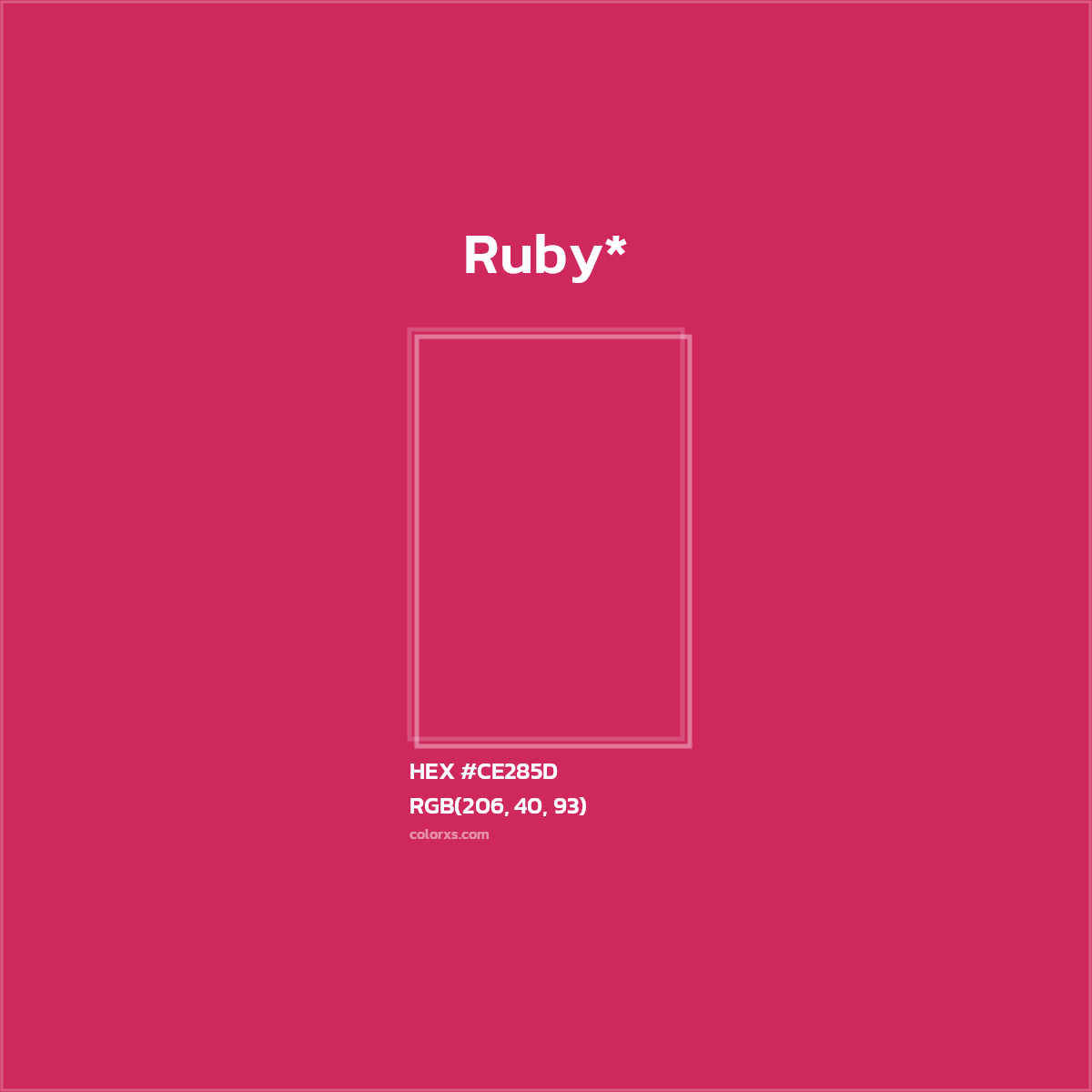 #CE285D hex color. RGB, RYB, CMYK, HSL, HSV codes and color conversions. Matching color names, palettes, paints.