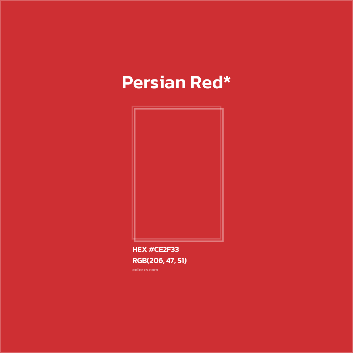 #CE2F33 hex color. RGB, RYB, CMYK, HSL, HSV codes and color conversions. Matching color names, palettes, paints.