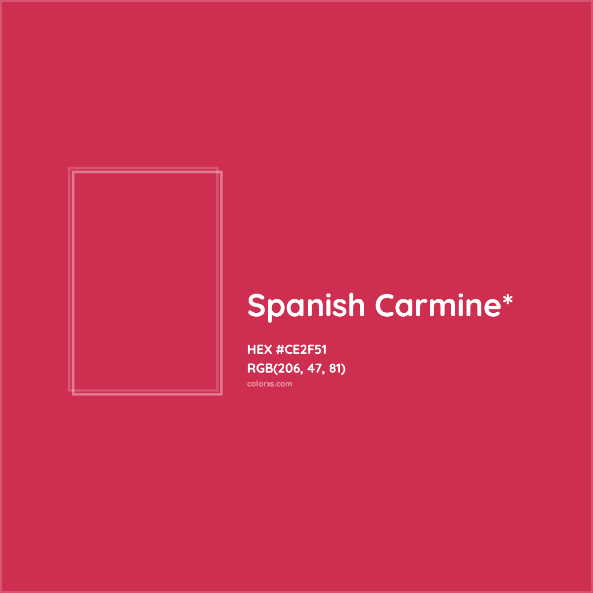 #CE2F51 hex color. RGB, RYB, CMYK, HSL, HSV codes and color conversions. Matching color names, palettes, paints.