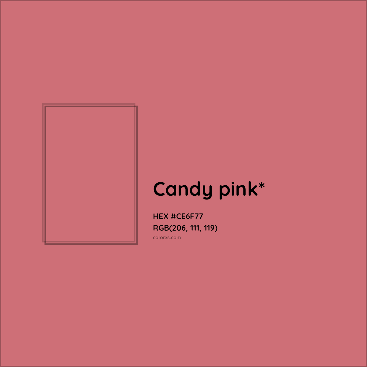 #CE6F77 hex color. RGB, RYB, CMYK, HSL, HSV codes and color conversions. Matching color names, palettes, paints.