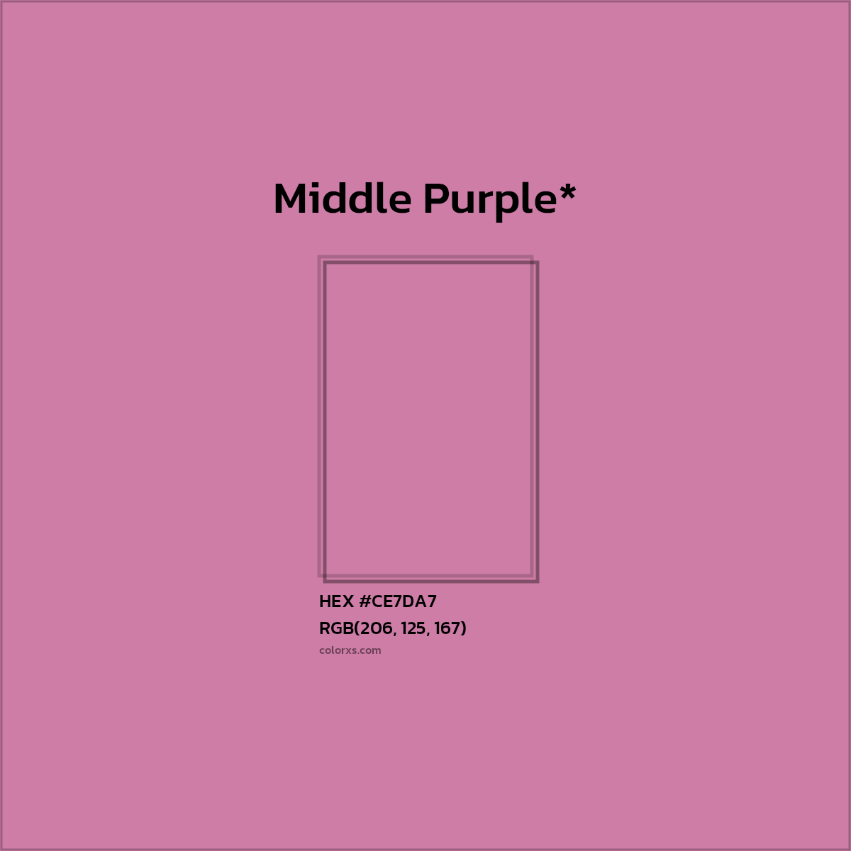 #CE7DA7 hex color. RGB, RYB, CMYK, HSL, HSV codes and color conversions. Matching color names, palettes, paints.