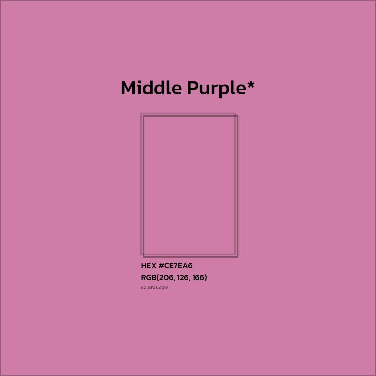 #CE7EA6 hex color. RGB, RYB, CMYK, HSL, HSV codes and color conversions. Matching color names, palettes, paints.
