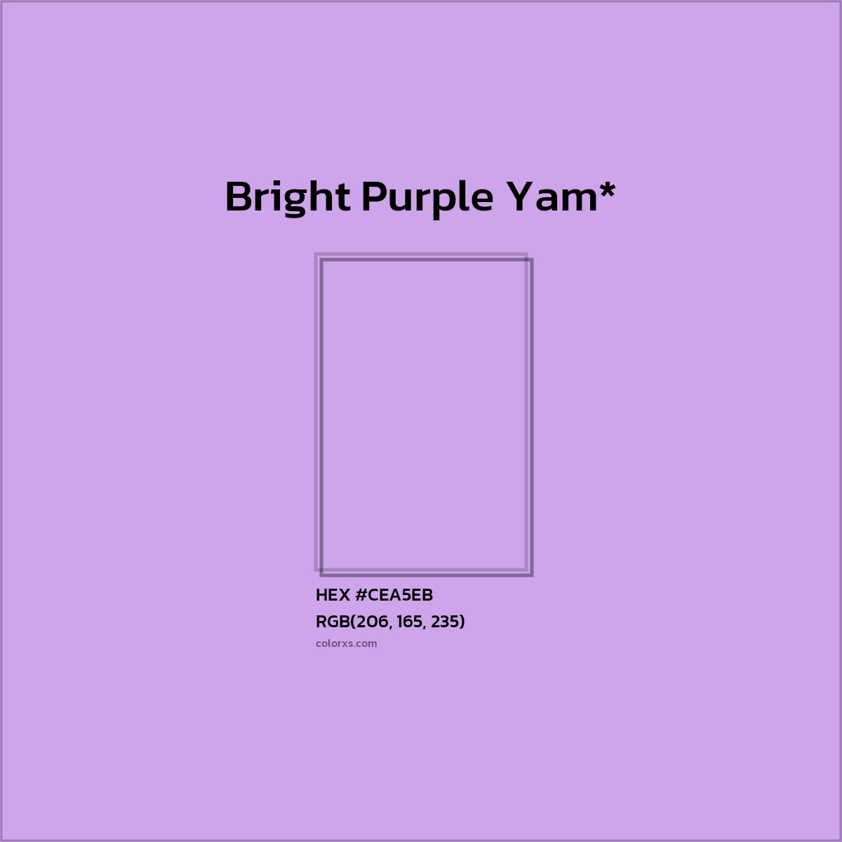 #CEA5EB hex color. RGB, RYB, CMYK, HSL, HSV codes and color conversions. Matching color names, palettes, paints.