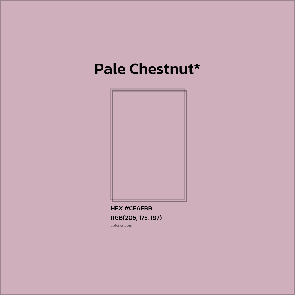 #CEAFBB hex color. RGB, RYB, CMYK, HSL, HSV codes and color conversions. Matching color names, palettes, paints.
