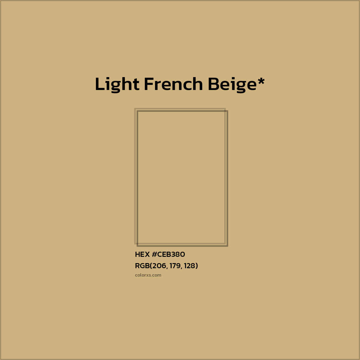 #CEB380 hex color. RGB, RYB, CMYK, HSL, HSV codes and color conversions. Matching color names, palettes, paints.