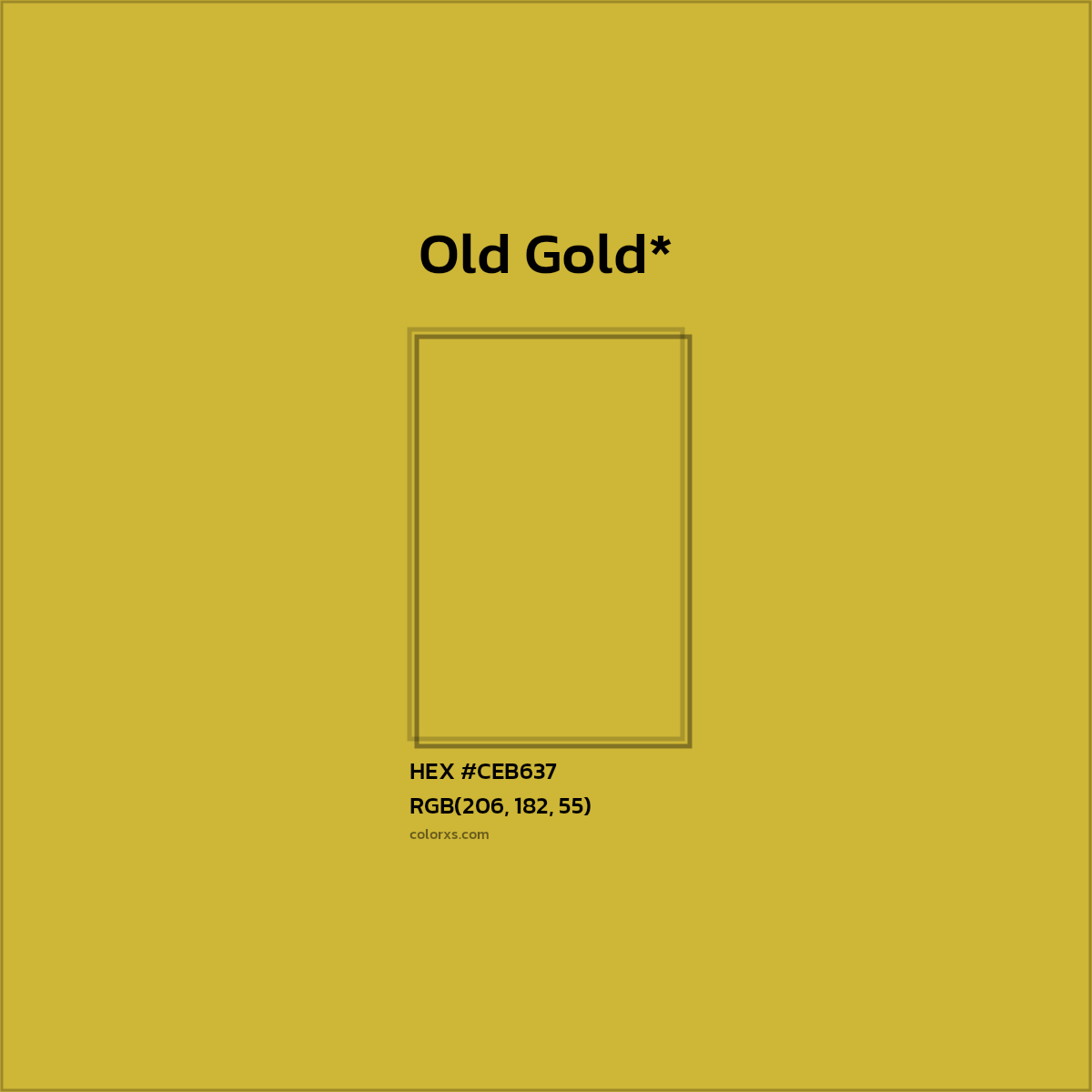 #CEB637 hex color. RGB, RYB, CMYK, HSL, HSV codes and color conversions. Matching color names, palettes, paints.