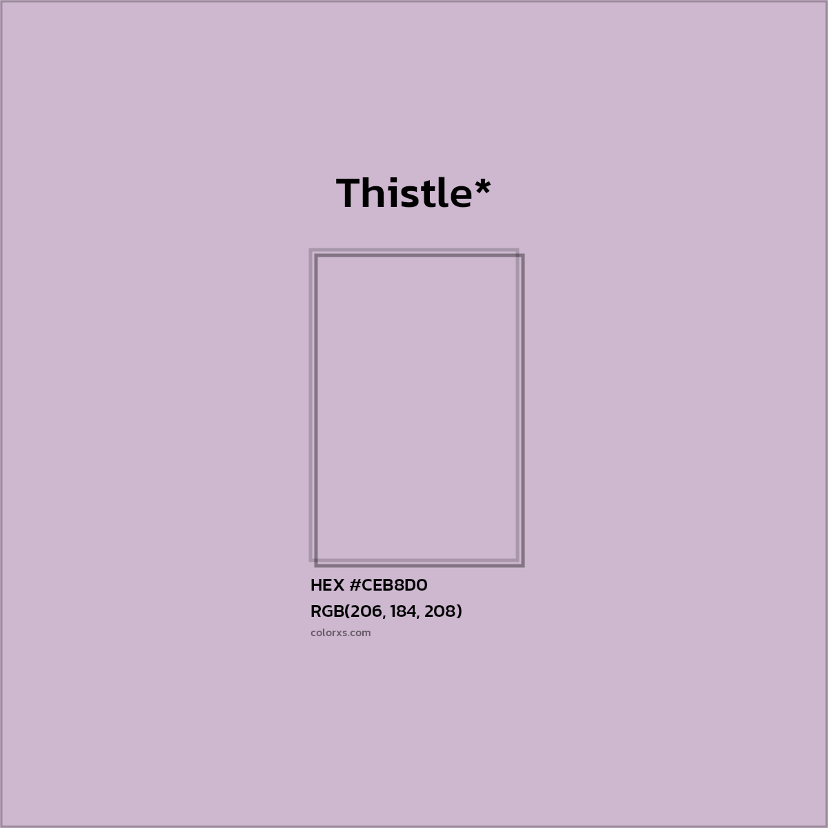 #CEB8D0 hex color. RGB, RYB, CMYK, HSL, HSV codes and color conversions. Matching color names, palettes, paints.