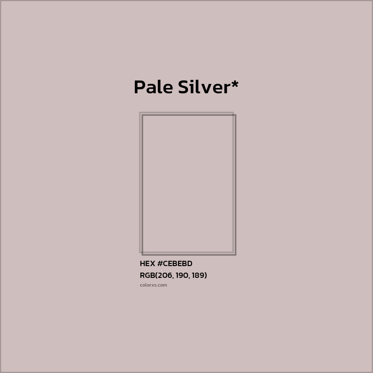 #CEBEBD hex color. RGB, RYB, CMYK, HSL, HSV codes and color conversions. Matching color names, palettes, paints.