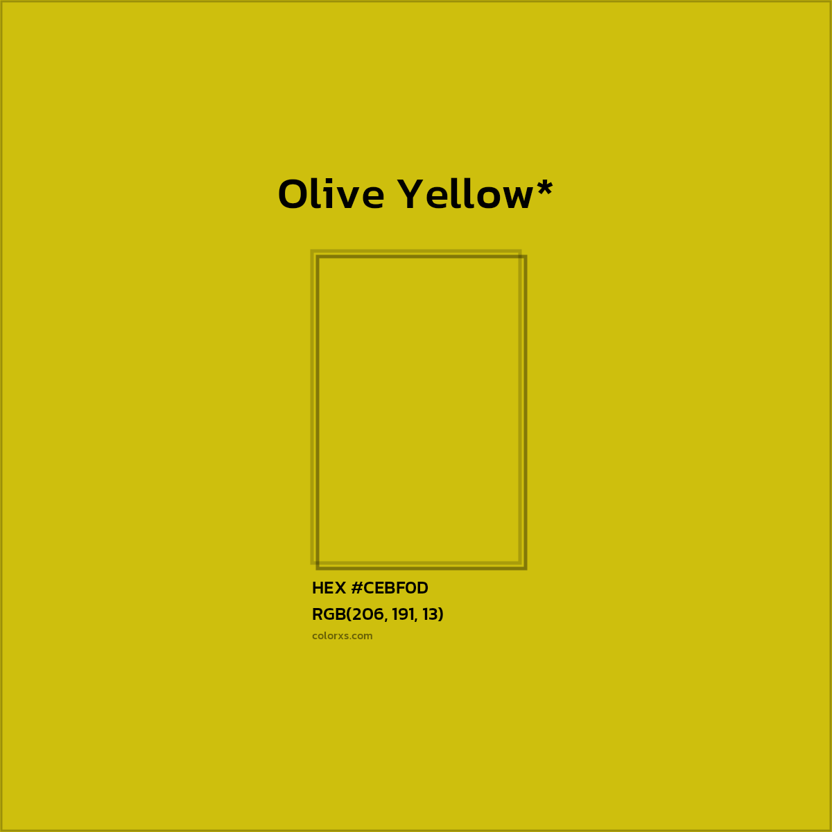 #CEBF0D hex color. RGB, RYB, CMYK, HSL, HSV codes and color conversions. Matching color names, palettes, paints.