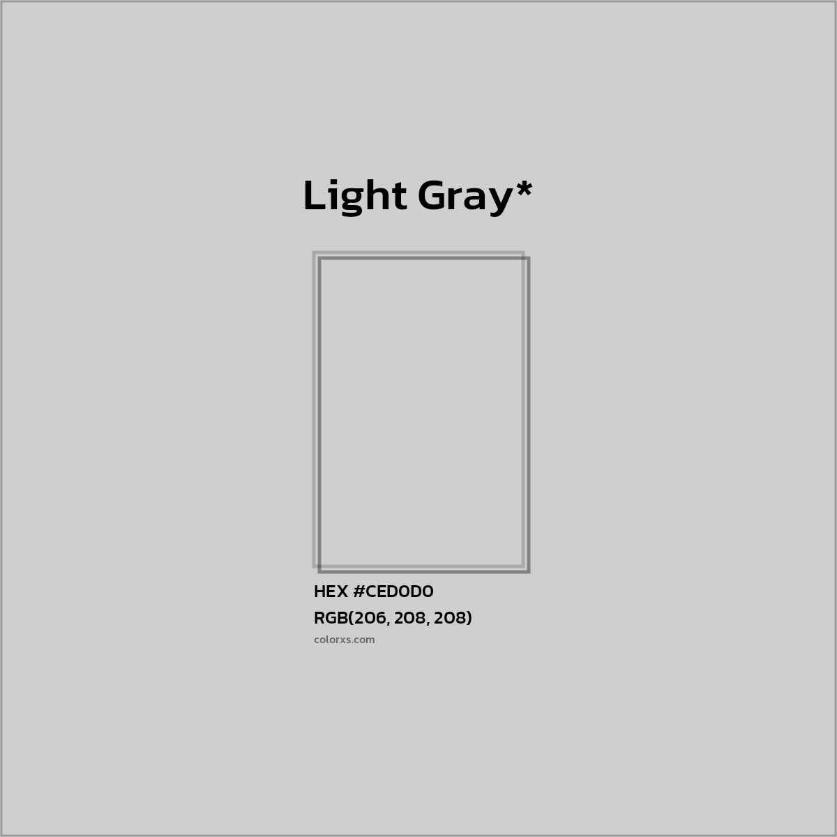 #CED0D0 hex color. RGB, RYB, CMYK, HSL, HSV codes and color conversions. Matching color names, palettes, paints.