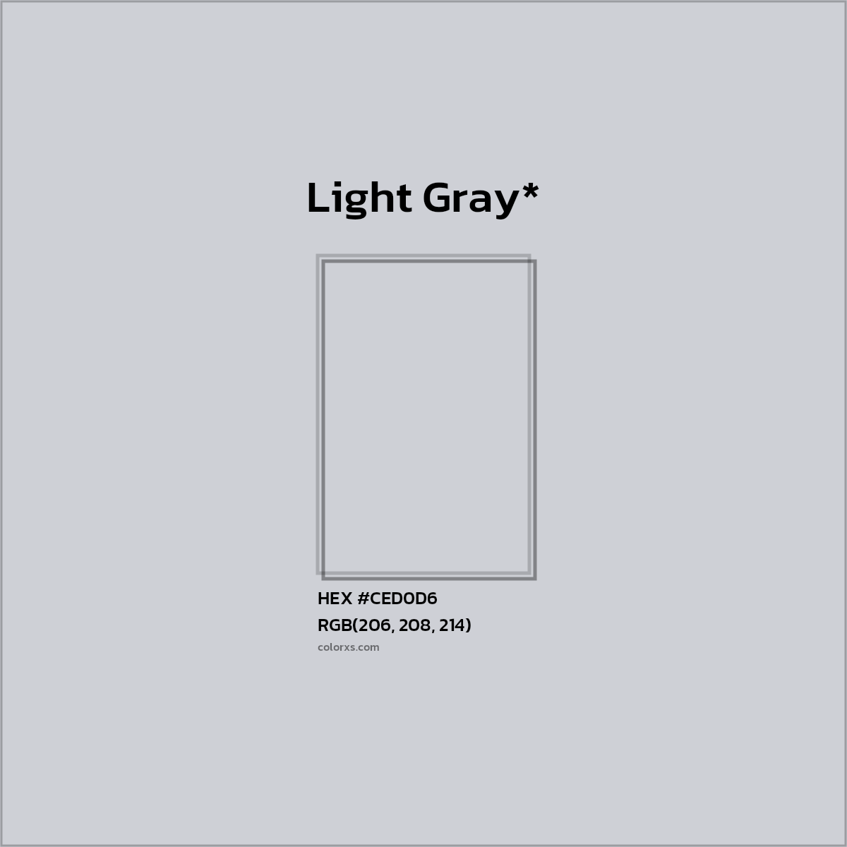 #CED0D6 hex color. RGB, RYB, CMYK, HSL, HSV codes and color conversions. Matching color names, palettes, paints.