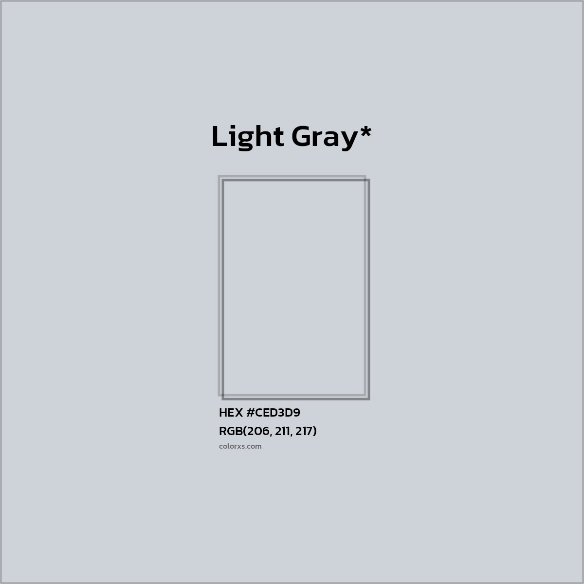 #CED3D9 hex color. RGB, RYB, CMYK, HSL, HSV codes and color conversions. Matching color names, palettes, paints.