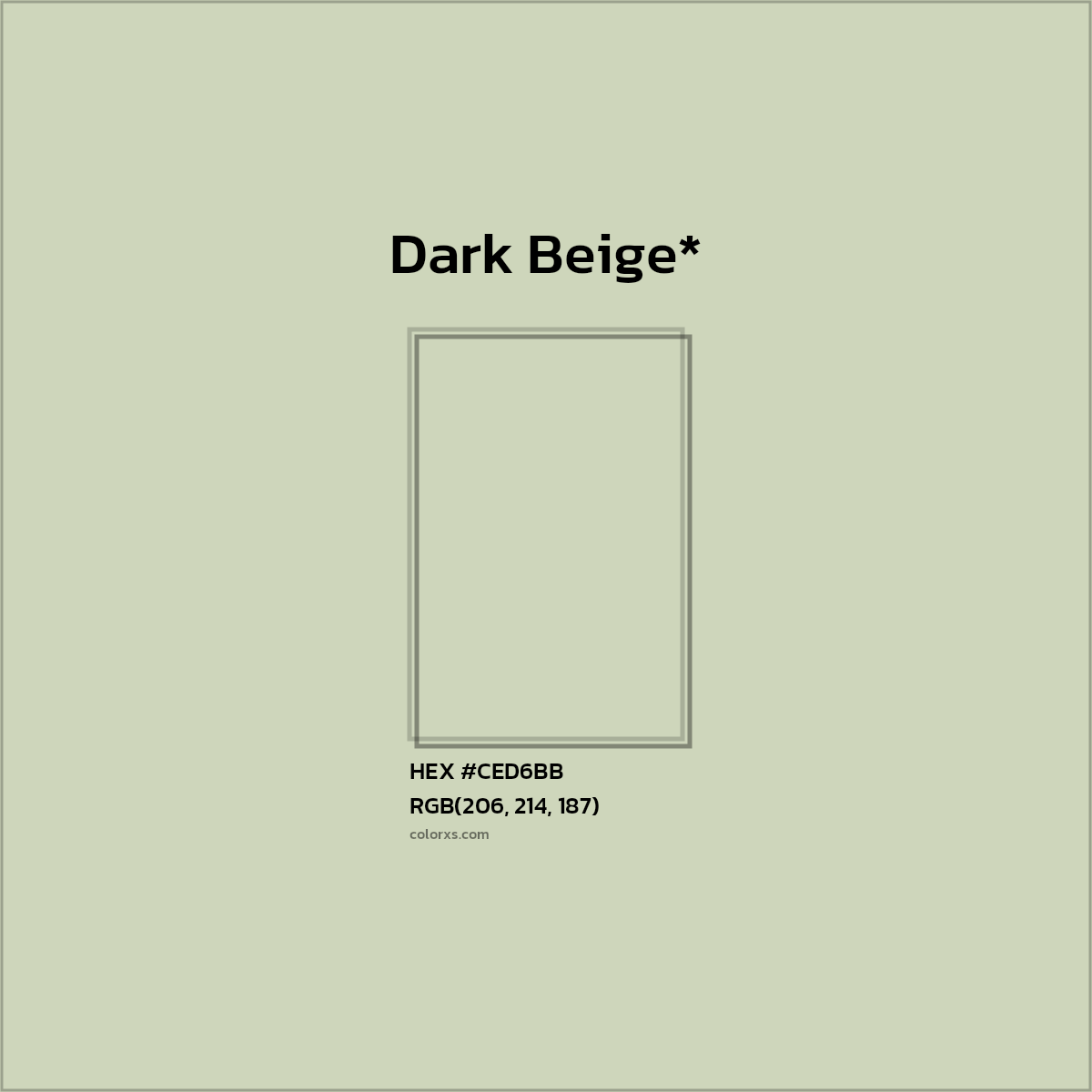 #CED6BB hex color. RGB, RYB, CMYK, HSL, HSV codes and color conversions. Matching color names, palettes, paints.