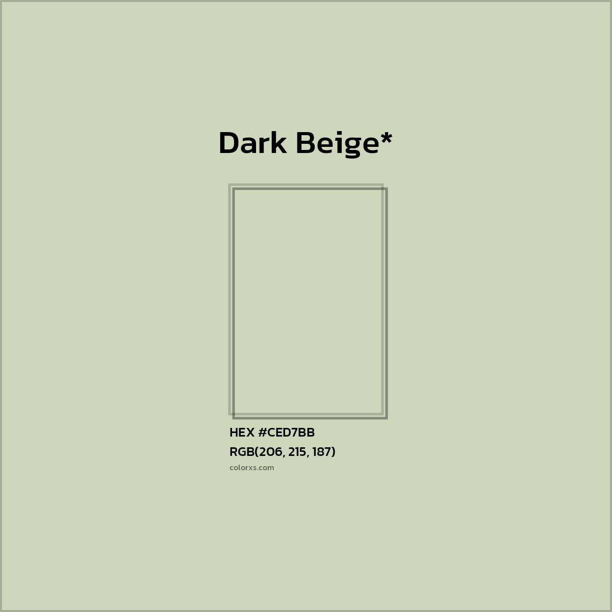 #CED7BB hex color. RGB, RYB, CMYK, HSL, HSV codes and color conversions. Matching color names, palettes, paints.