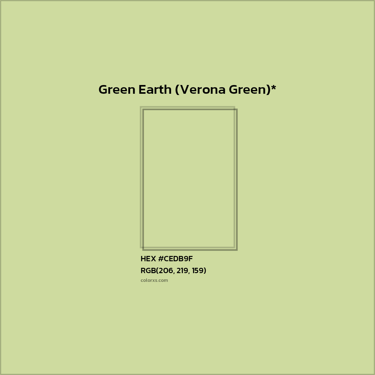 #CEDB9F hex color. RGB, RYB, CMYK, HSL, HSV codes and color conversions. Matching color names, palettes, paints.