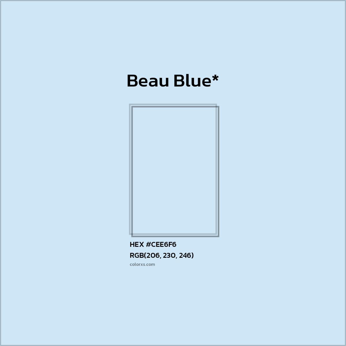 #CEE6F6 hex color. RGB, RYB, CMYK, HSL, HSV codes and color conversions. Matching color names, palettes, paints.