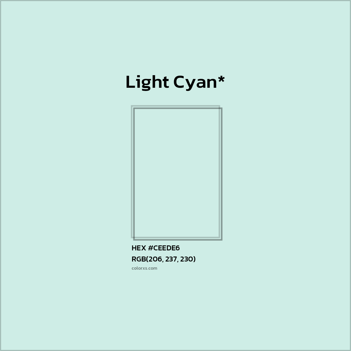 #CEEDE6 hex color. RGB, RYB, CMYK, HSL, HSV codes and color conversions. Matching color names, palettes, paints.