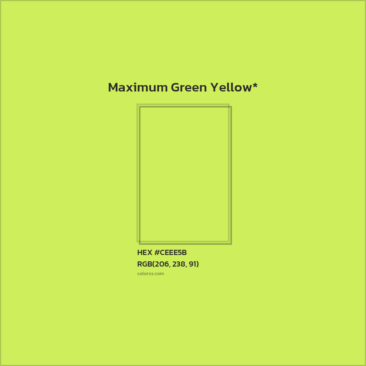 #CEEE5B hex color. RGB, RYB, CMYK, HSL, HSV codes and color conversions. Matching color names, palettes, paints.