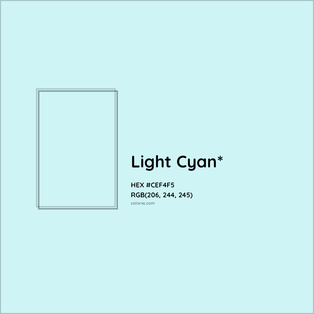 #CEF4F5 hex color. RGB, RYB, CMYK, HSL, HSV codes and color conversions. Matching color names, palettes, paints.