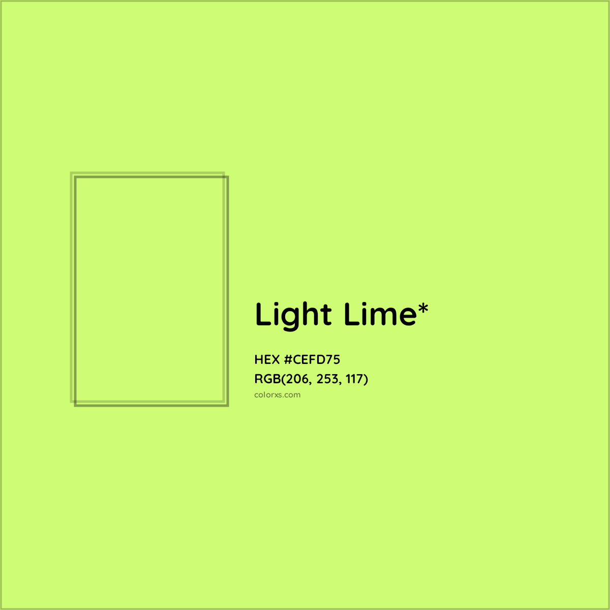 #CEFD75 hex color. RGB, RYB, CMYK, HSL, HSV codes and color conversions. Matching color names, palettes, paints.