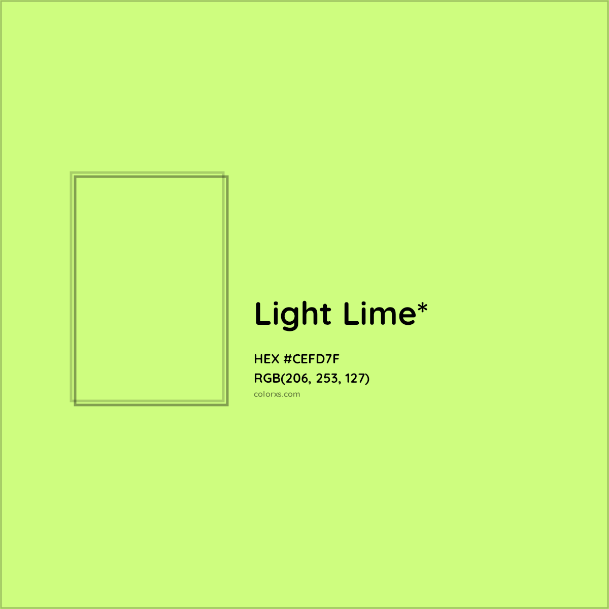#CEFD7F hex color. RGB, RYB, CMYK, HSL, HSV codes and color conversions. Matching color names, palettes, paints.