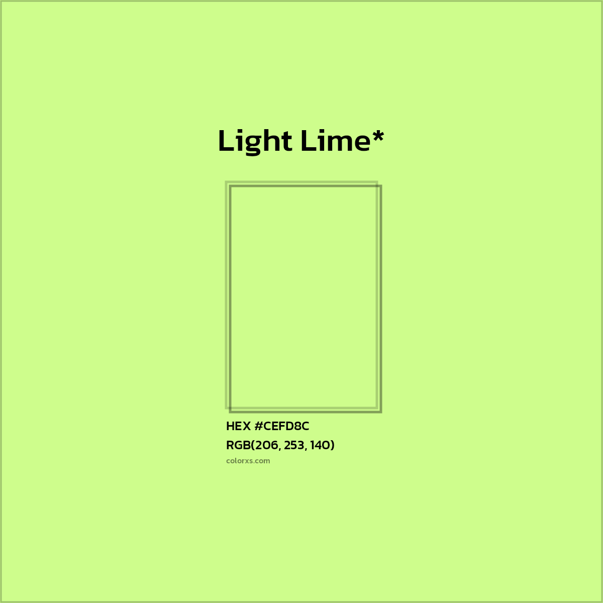 #CEFD8C hex color. RGB, RYB, CMYK, HSL, HSV codes and color conversions. Matching color names, palettes, paints.