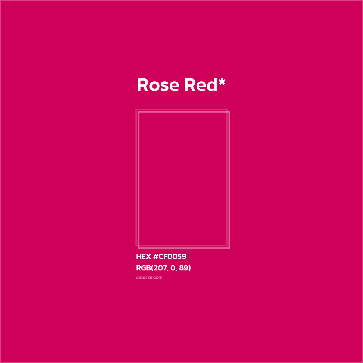 #CF0059 hex color. RGB, RYB, CMYK, HSL, HSV codes and color conversions. Matching color names, palettes, paints.