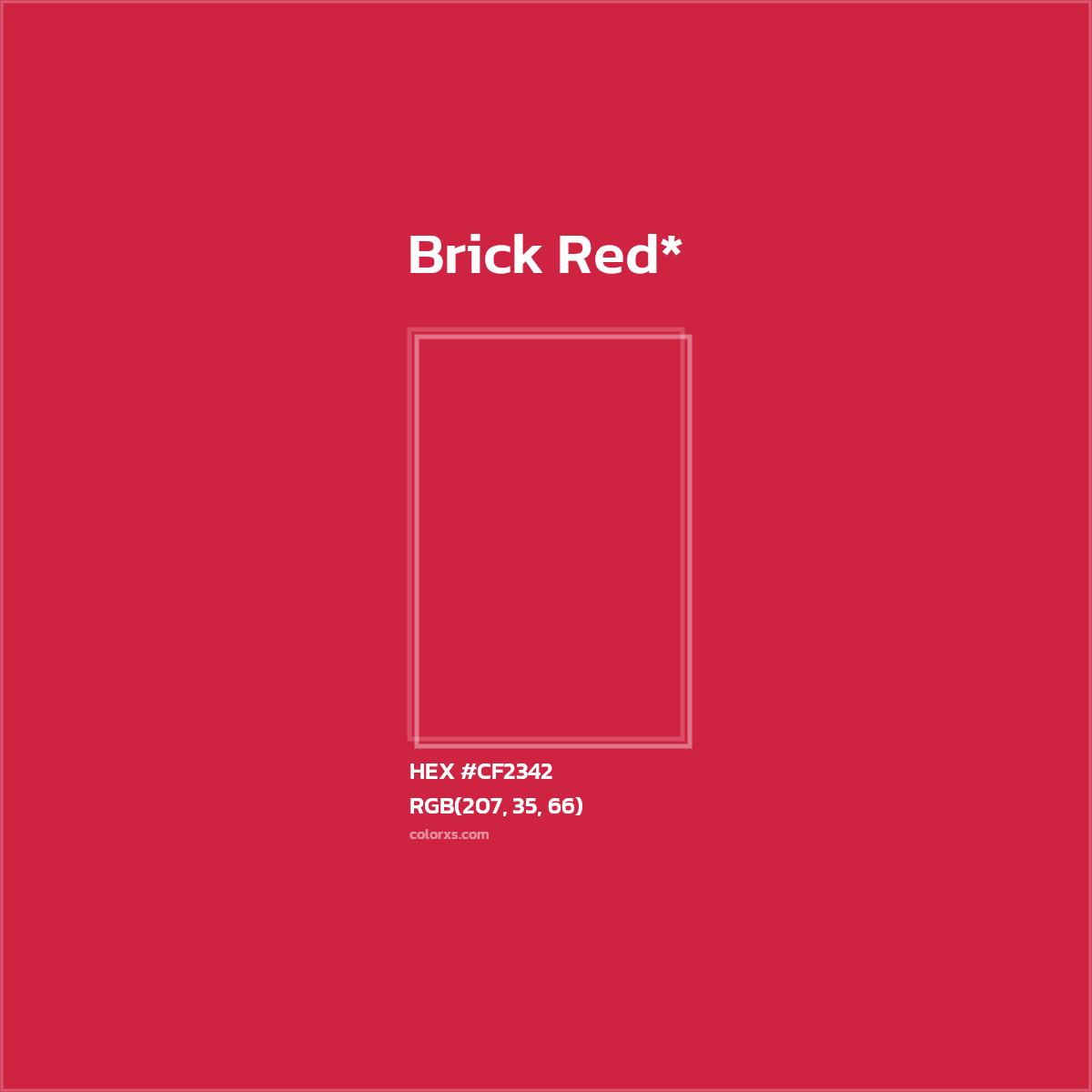 #CF2342 hex color. RGB, RYB, CMYK, HSL, HSV codes and color conversions. Matching color names, palettes, paints.