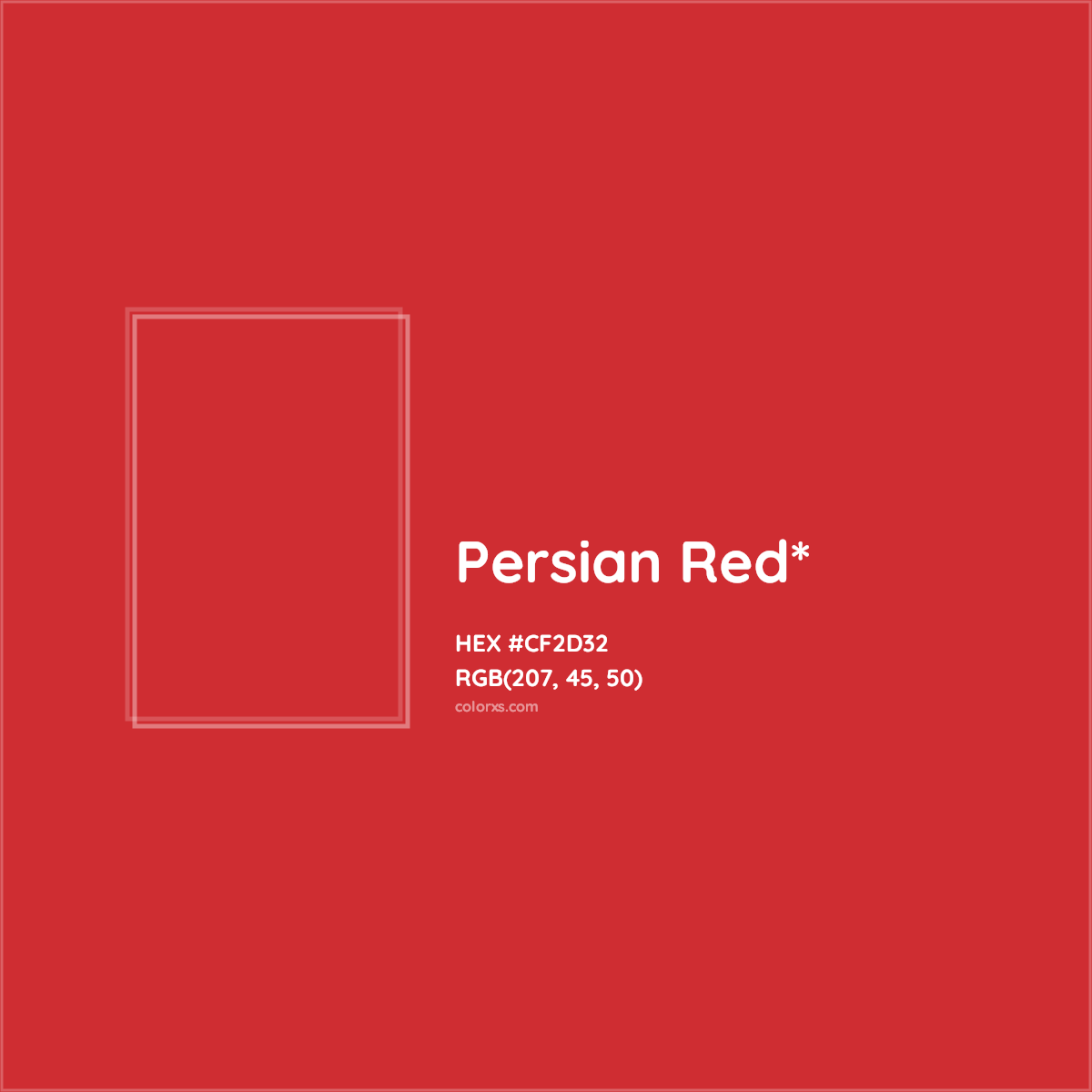 #CF2D32 hex color. RGB, RYB, CMYK, HSL, HSV codes and color conversions. Matching color names, palettes, paints.