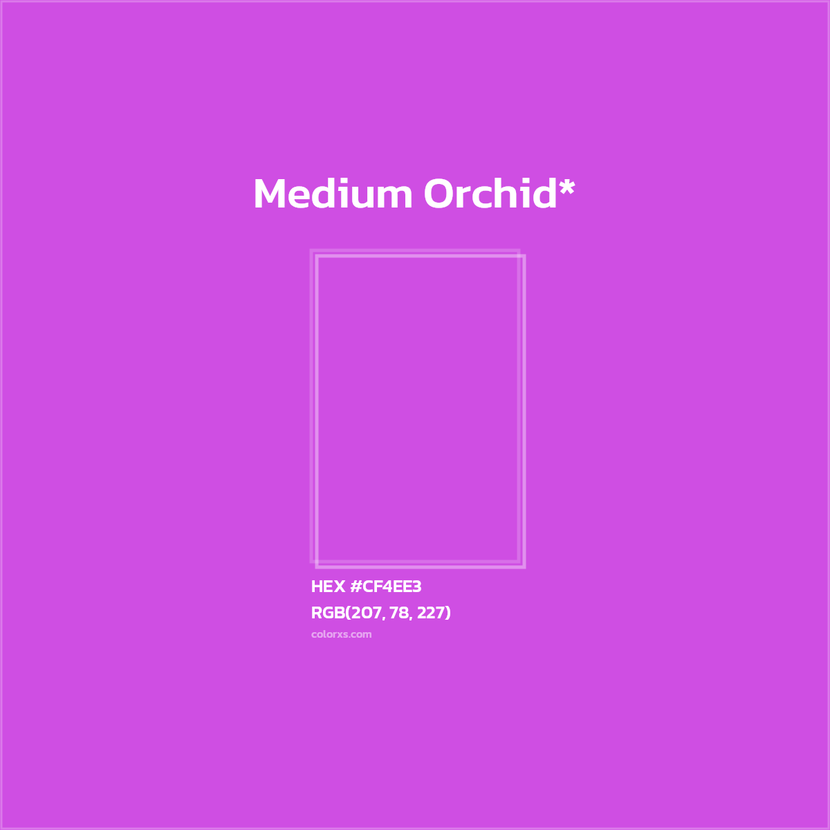 #CF4EE3 hex color. RGB, RYB, CMYK, HSL, HSV codes and color conversions. Matching color names, palettes, paints.