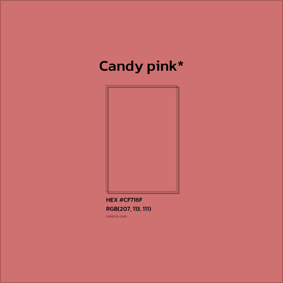 #CF716F hex color. RGB, RYB, CMYK, HSL, HSV codes and color conversions. Matching color names, palettes, paints.