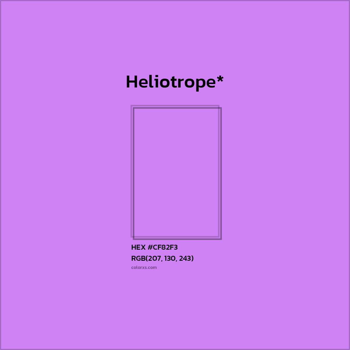 #CF82F3 hex color. RGB, RYB, CMYK, HSL, HSV codes and color conversions. Matching color names, palettes, paints.