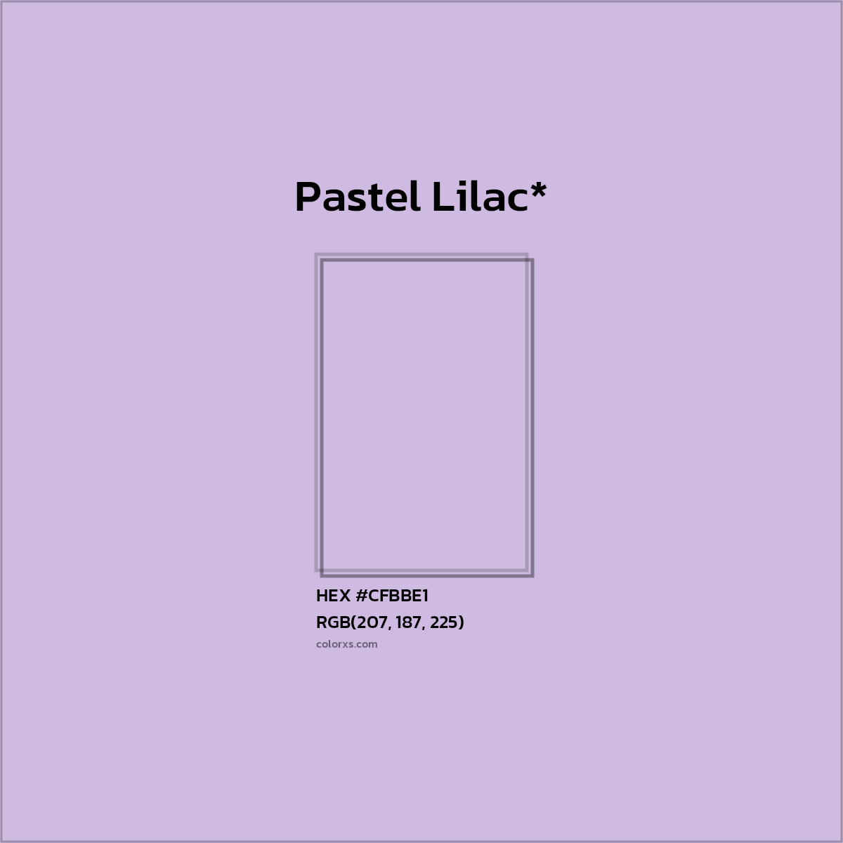 #CFBBE1 hex color. RGB, RYB, CMYK, HSL, HSV codes and color conversions. Matching color names, palettes, paints.