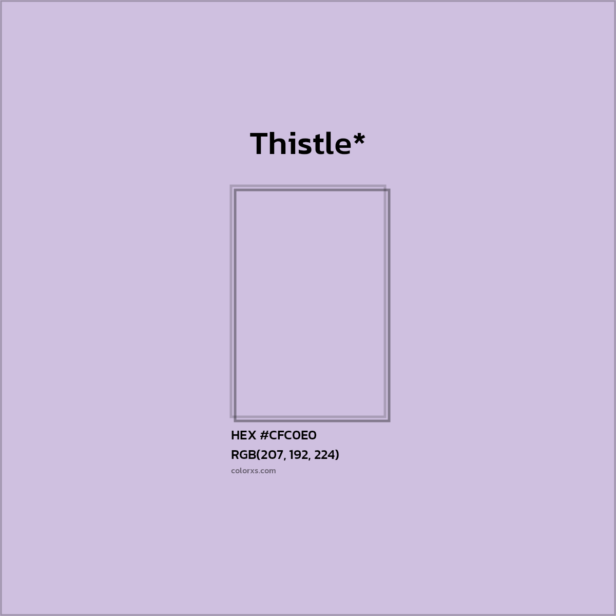 #CFC0E0 hex color. RGB, RYB, CMYK, HSL, HSV codes and color conversions. Matching color names, palettes, paints.