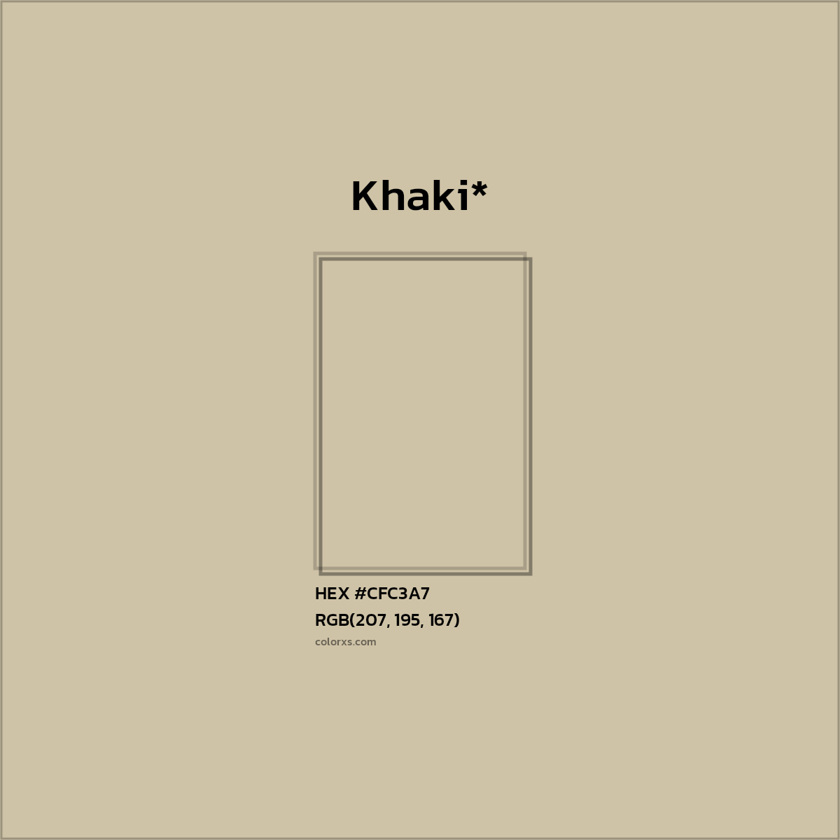 #CFC3A7 hex color. RGB, RYB, CMYK, HSL, HSV codes and color conversions. Matching color names, palettes, paints.