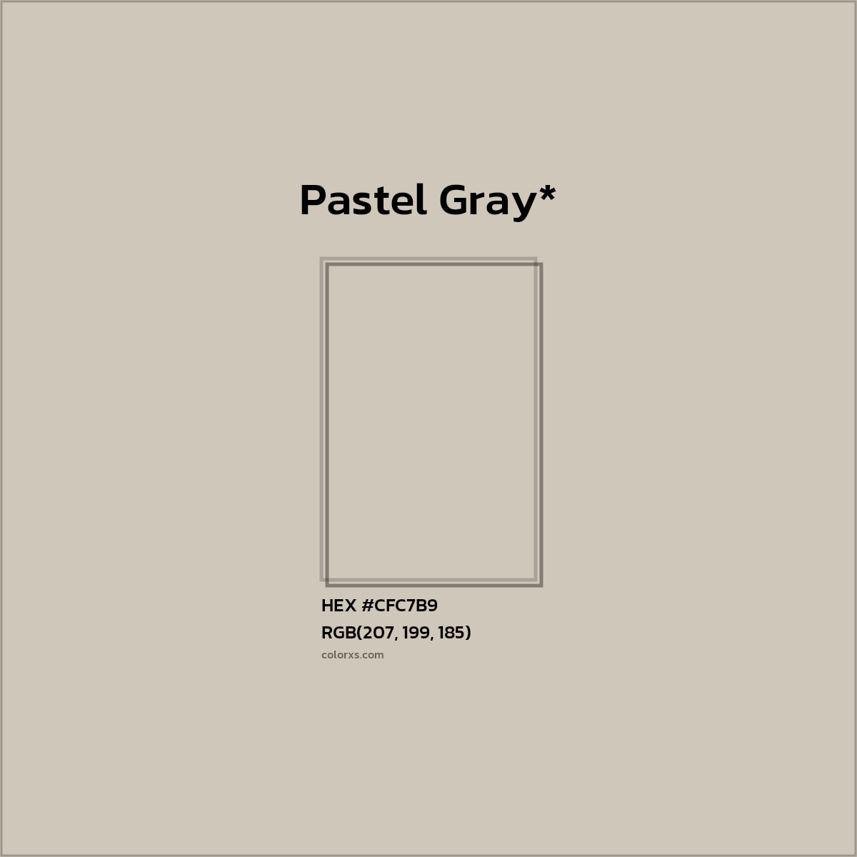 #CFC7B9 hex color. RGB, RYB, CMYK, HSL, HSV codes and color conversions. Matching color names, palettes, paints.