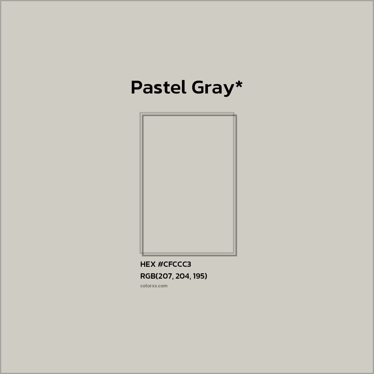 #CFCCC3 hex color. RGB, RYB, CMYK, HSL, HSV codes and color conversions. Matching color names, palettes, paints.